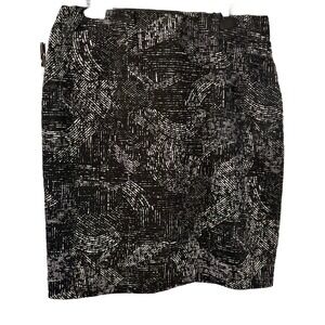 Womens L Black White Abstract Print Pencil Skirt Mid Weight Stretch Work Office